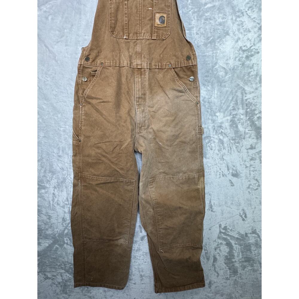 Carhartt Overalls Mens 34x30 Brown Duck Canvas Bib Workwear Construction R06 - Picture 2 of 9